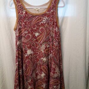 Entro Dress Women M Sleeveless Asymmetrical Hem Paisley Print Flowing Red Brown